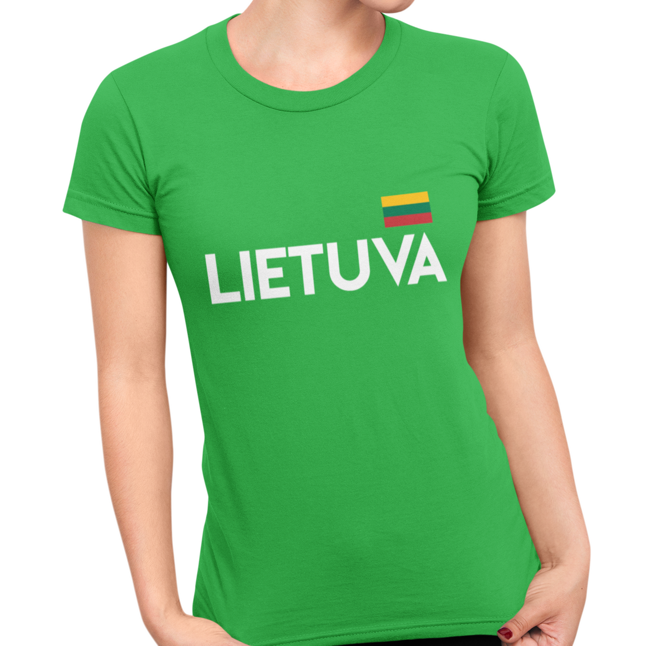 Žali moteriški marškinėliai "Lietuva su maža vėliava" DIDYSIS IŠPARDAVIMAS! Dydis S