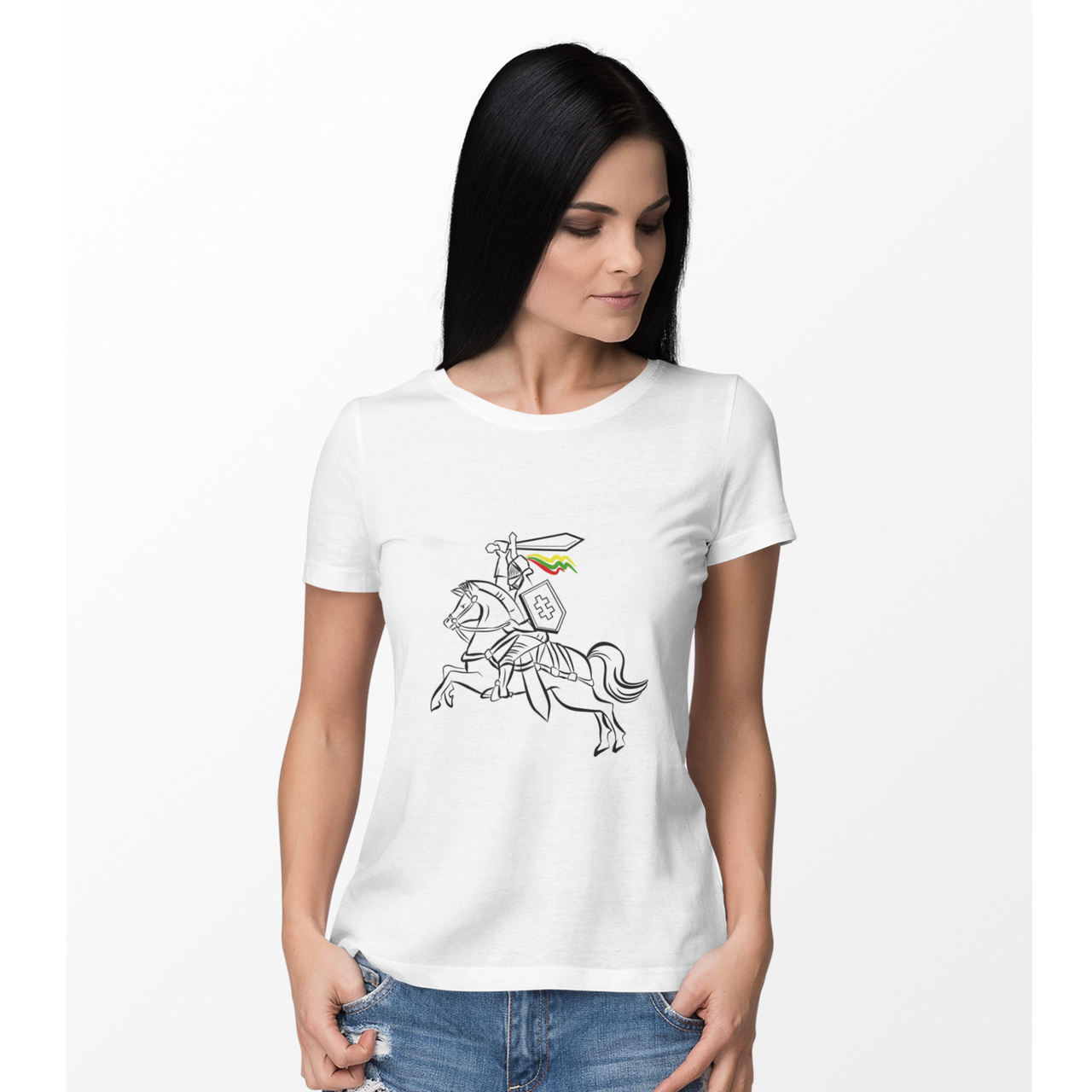 Balti moteriški marškinėliai "Lietuvos Vytis" JUODOJO PENKTADIENIO pasiūlymas! (S,XL)