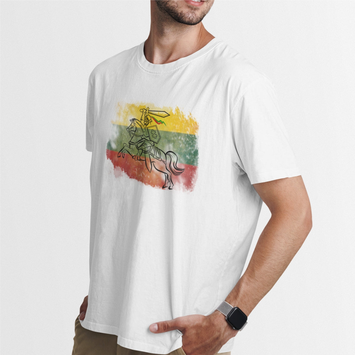 Balti unisex marškinėliai "Trispalvė su Vyčiu“