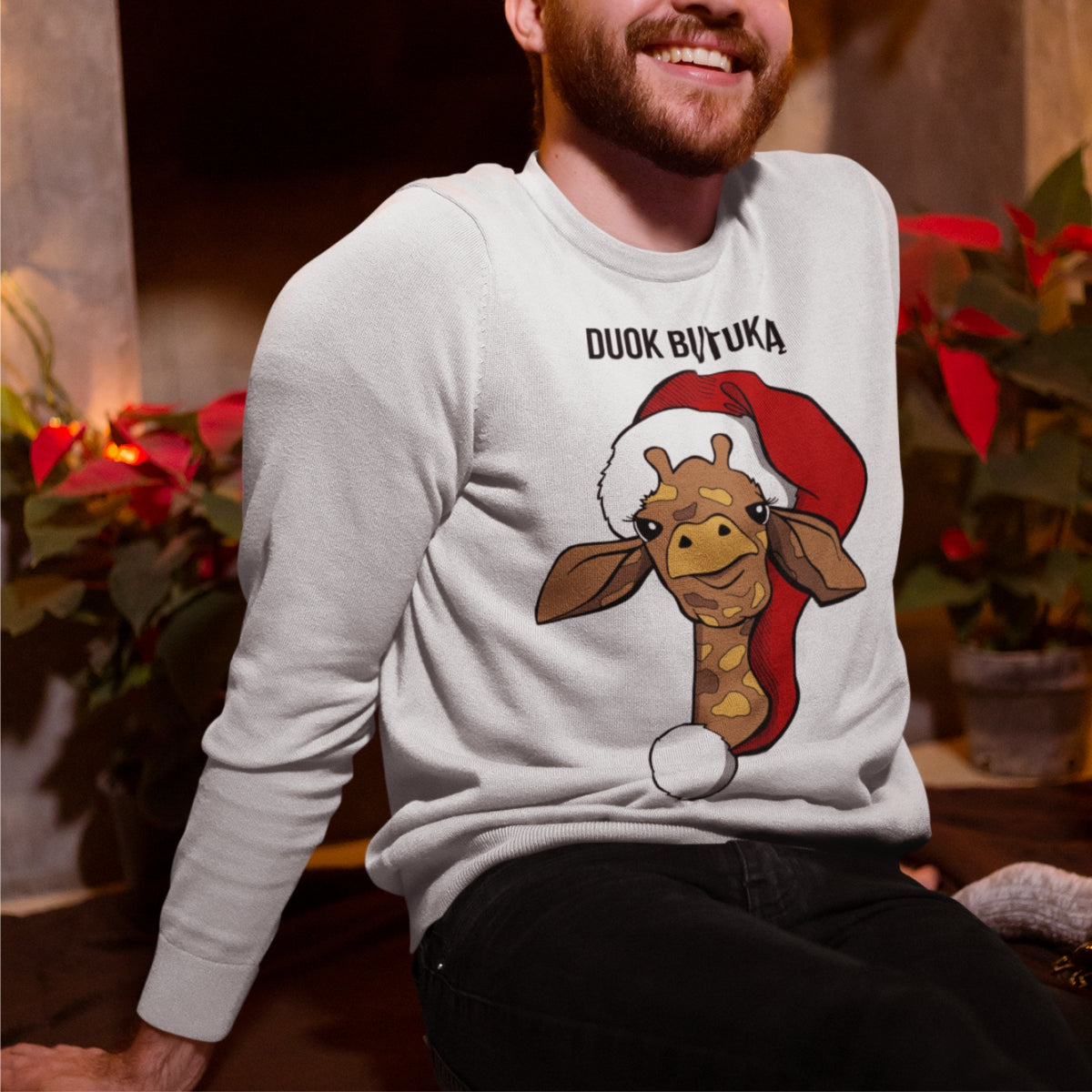 Baltas UNISEX džemperis be gobtuvo "Duok butuką" (XS, S dydis) ŠIURPNAKČIO PASIŪLYMAS