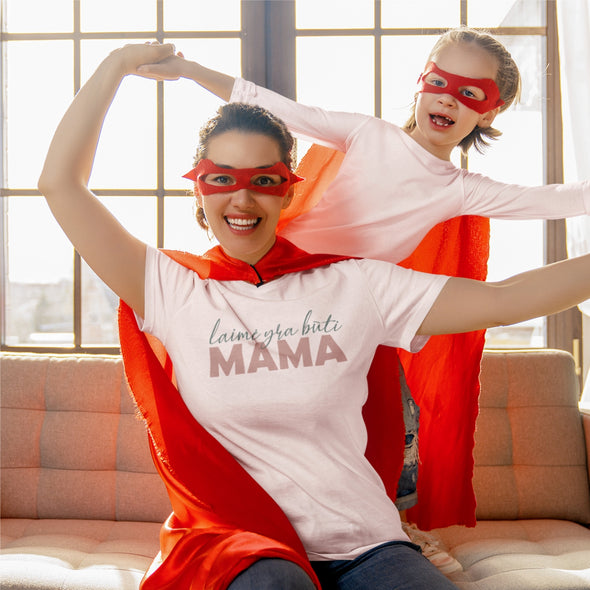 Balti moteriški marškinėliai "Laimė yra būti mama"