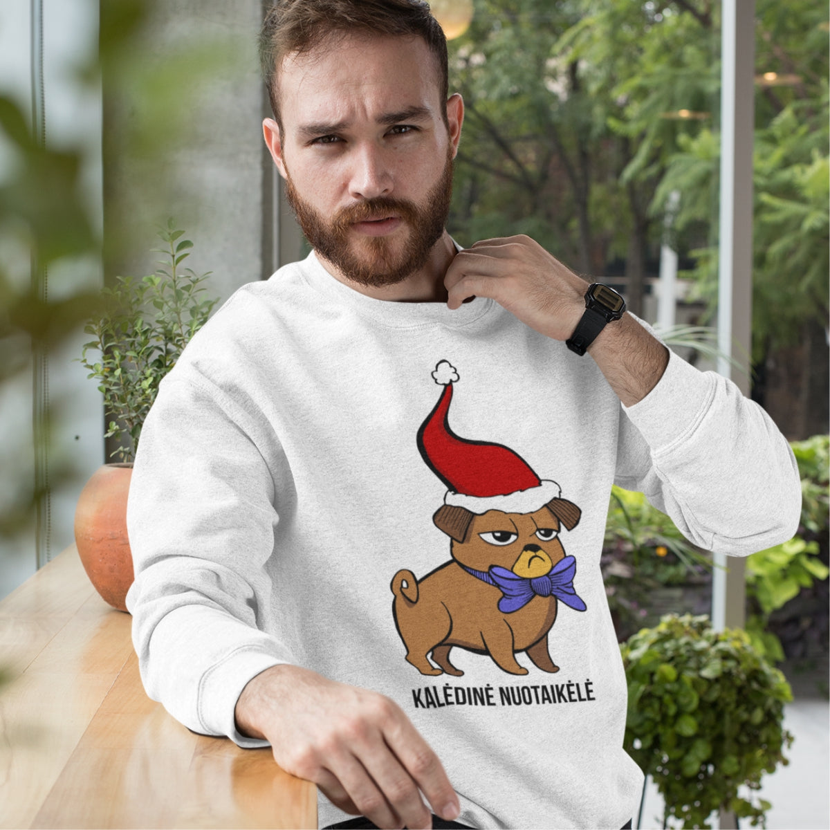 Baltas UNISEX džemperis be gobtuvo "Kalėdinė nuotaikėlė" (M dydis) ŠIURPNAKČIO PASIŪLYMAS