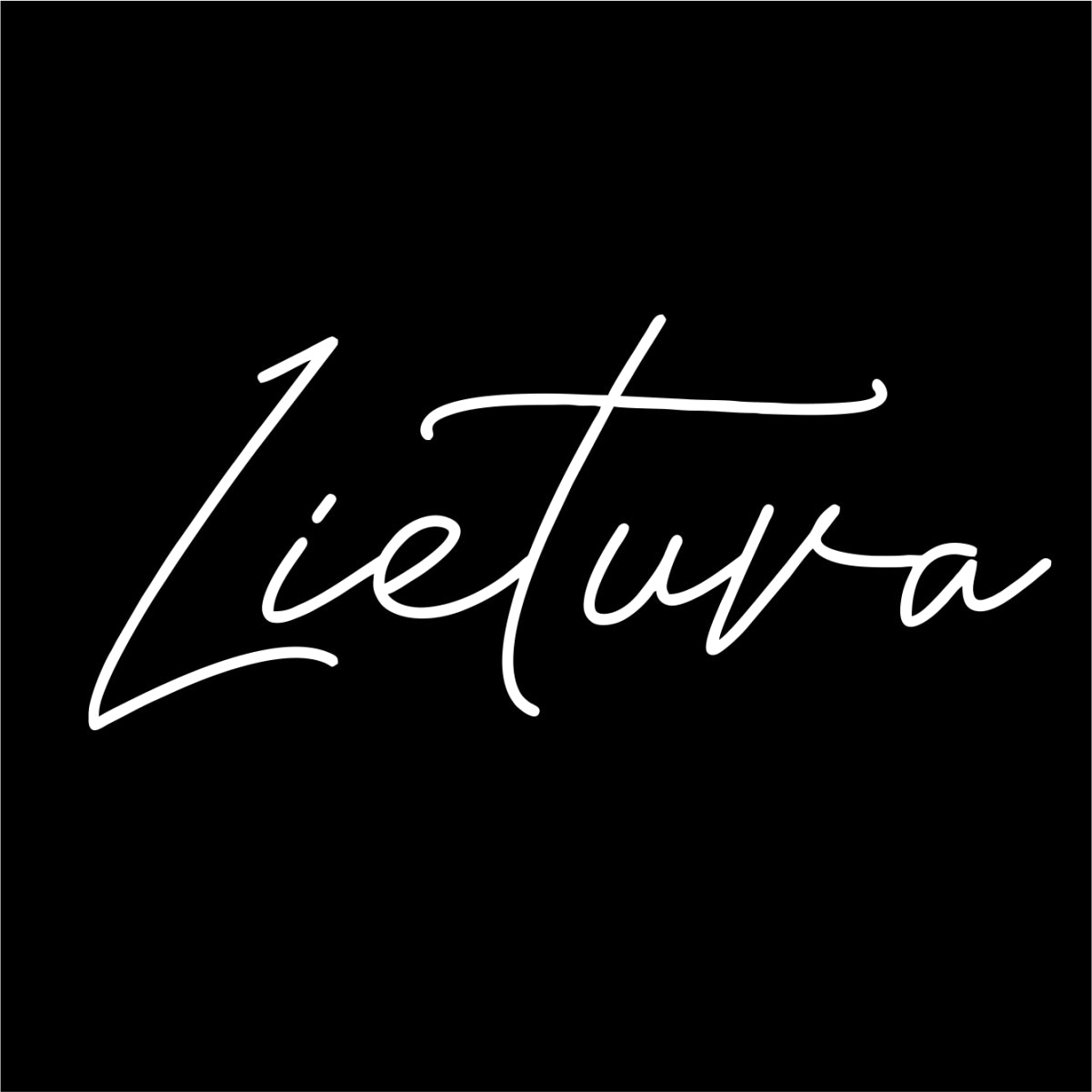 Juodi ploni 150 g. storio UNISEX marškinėliai su lipduku "Lietuva užrašas"