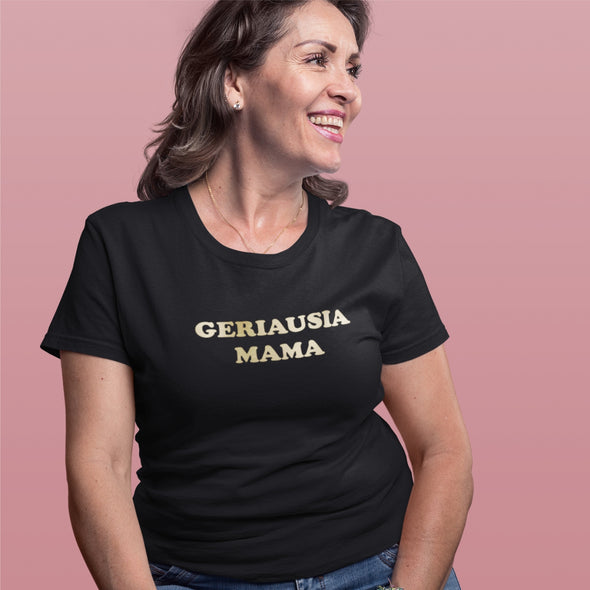 Juodi marškinėliai su auksiniu užrašu "Geriausia mama“