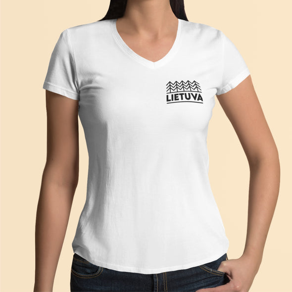 Balti moteriški marškinėliai su V kaklu "Lietuvos sengirė"