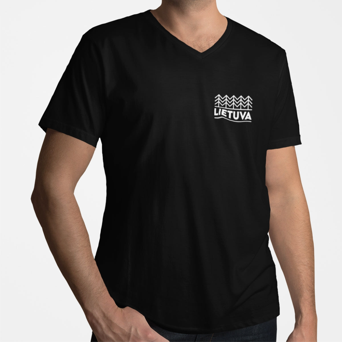 Juodi UNISEX marškinėliai su V kaklu "Lietuvos sengirė"