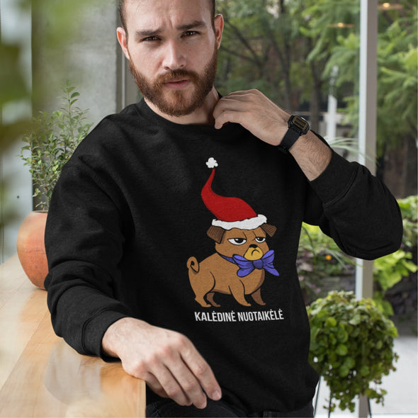 Juodas UNISEX džemperis be gobtuvo "Kalėdinė nuotaikėlė"