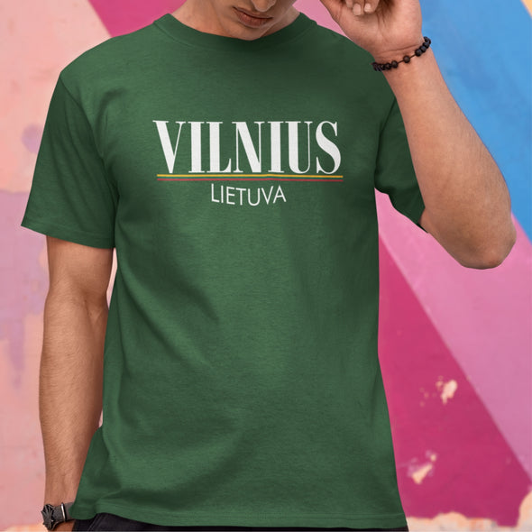 Tamsiai žali UNISEX marškinėliai "Vilnius Lietuva"