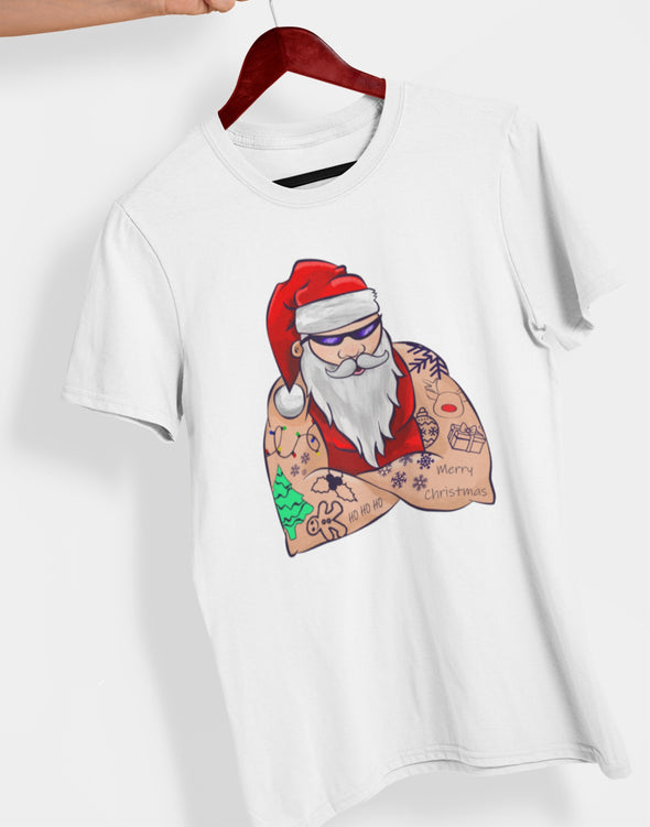 Balti unisex marškinėliai "Kietas Kalėdų senelis"