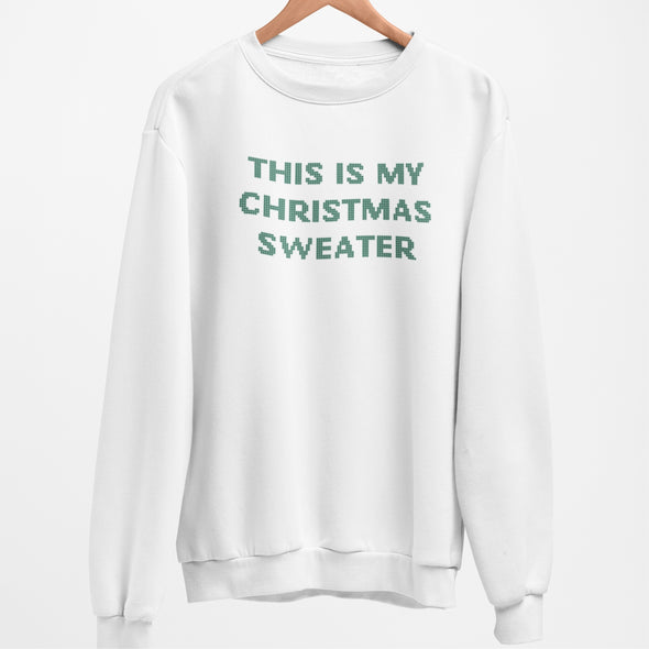 Baltas džemperis be gobtuvo "This is my Christmas sweater"