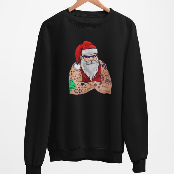 Juodas džemperis be gobtuvo "Kietas Kalėdų senelis"