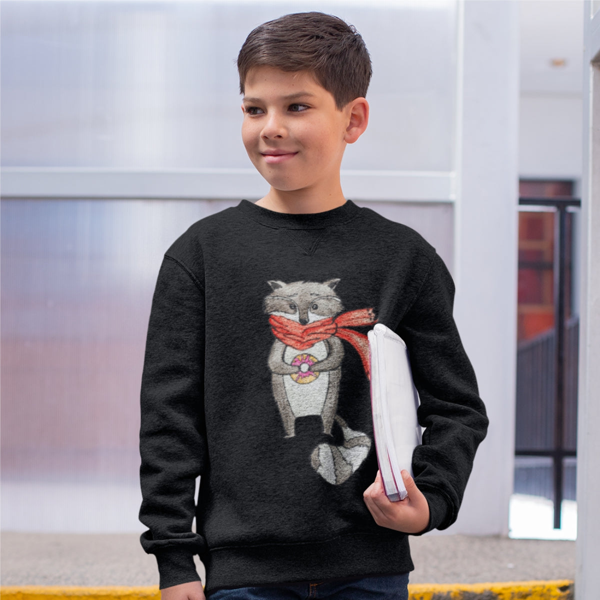 Vaikiškas juodas megztinis Kalėdoms "Meškėnas"