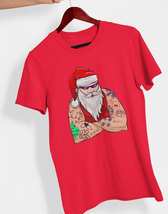Raudoni unisex marškinėliai "Kietas Kalėdų senelis"