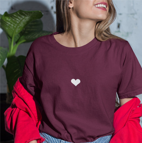 Burgundiški UNISEX marškinėliai šviečiantys tamsoje "Širdelė“