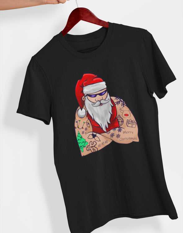 Juodi unisex marškinėliai "Kietas Kalėdų senelis"