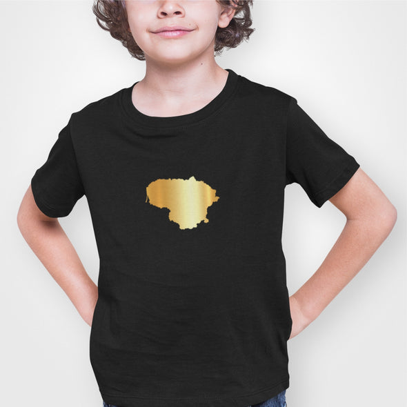 Juodi vaikiški marškinėliai su auksiniu marginimu "Auksinė Lietuva"