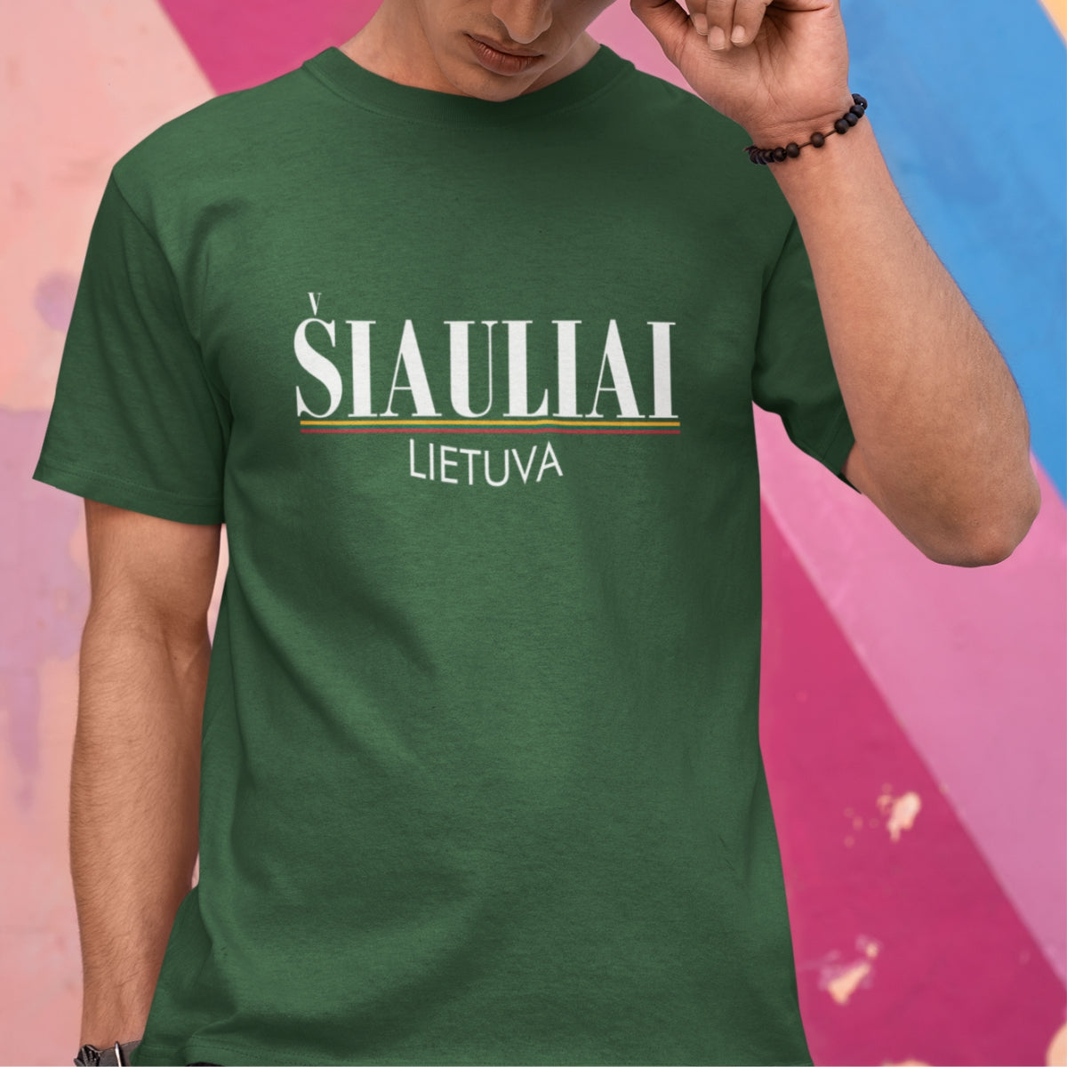 Tamsiai žali UNISEX marškinėliai "Šiauliai Lietuva"