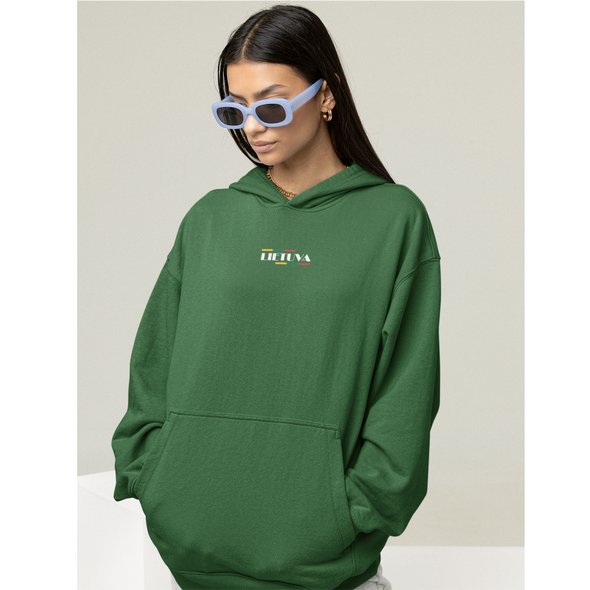 Tamsiai žalias džemperis su gobtuvu "Lietuva su vėliavom“