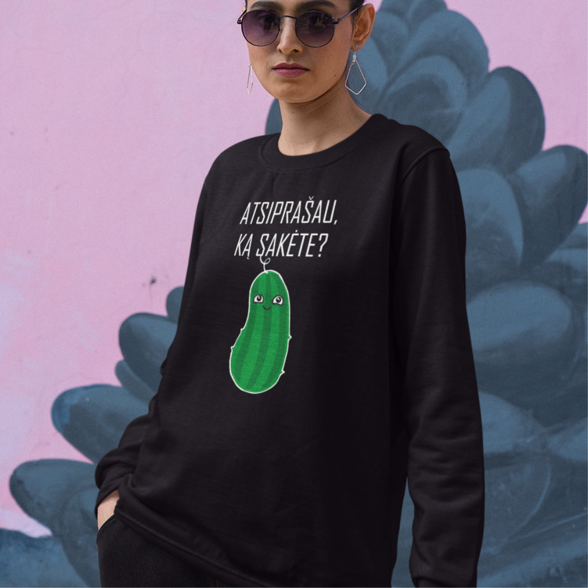 Juodas UNISEX džemperis be gobtuvo "Atsiprašau, ką sakėte?"