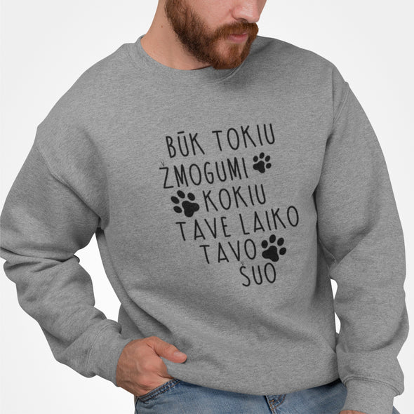 Pilkas UNISEX džemperis be gobtuvo "Būk tokiu žmogumi"