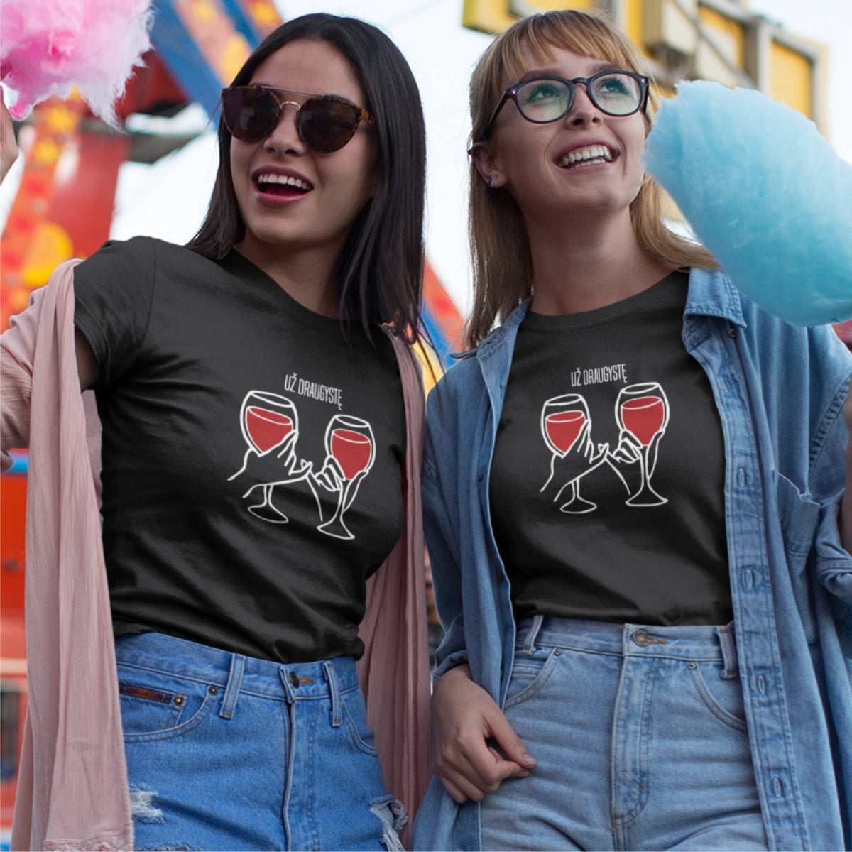 Juodi UNISEX marškinėliai su iliustracija "Už draugystę"