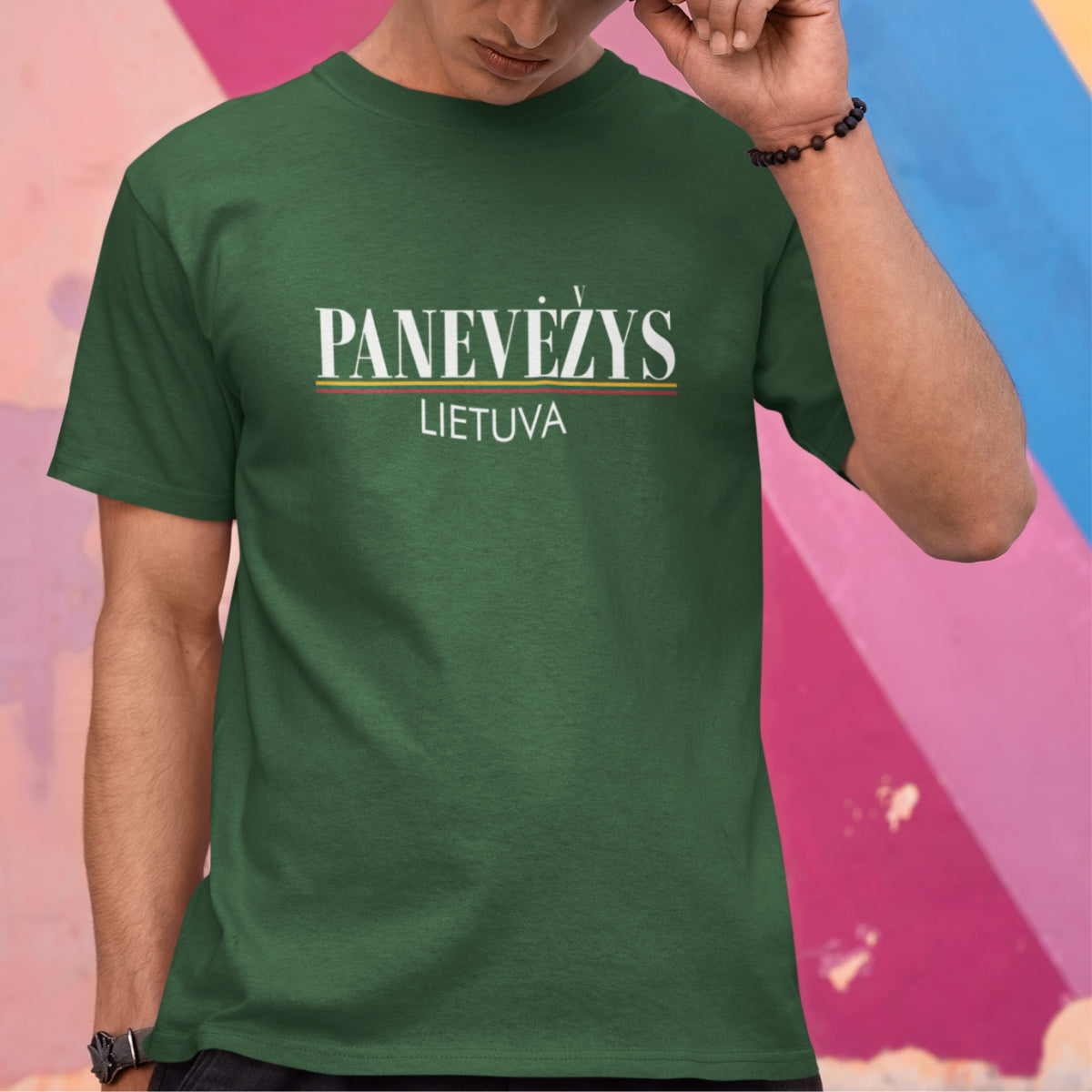 Tamsiai žali UNISEX marškinėliai "Panevėžys Lietuva"