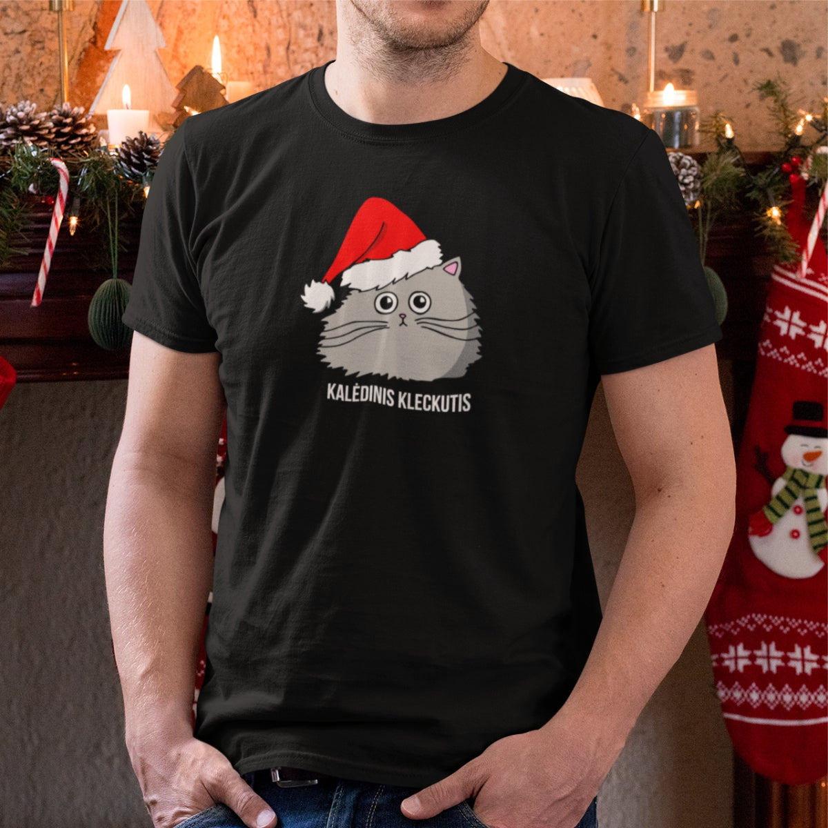 Juodi unisex marškinėliai "Kalėdinis kleckutis"