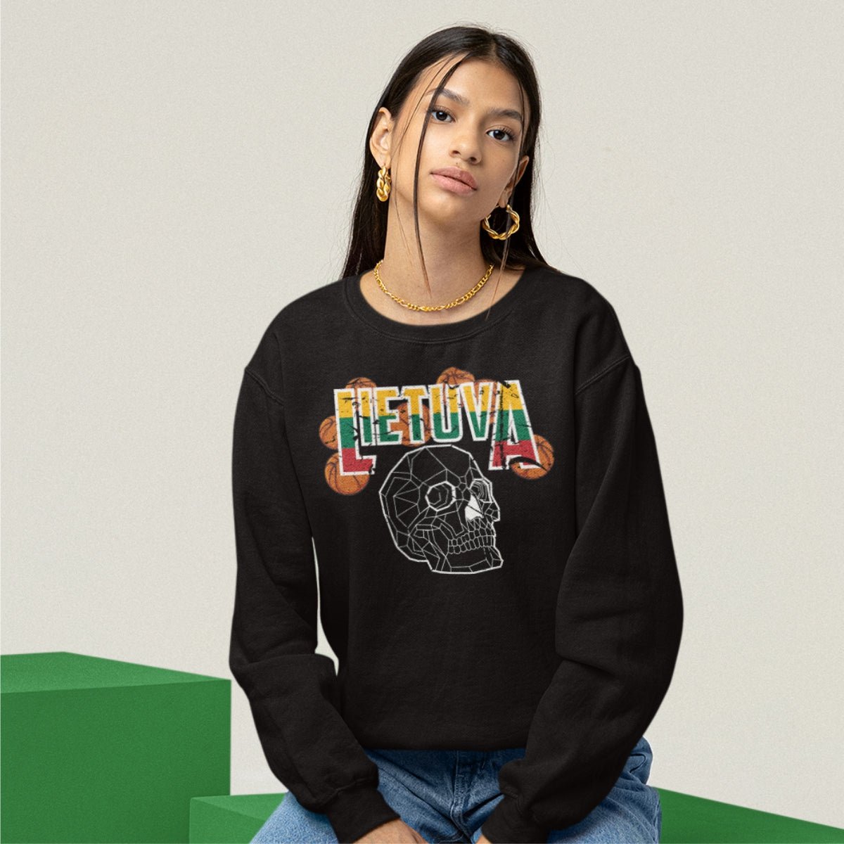Juodas UNISEX džemperis be gobtuvo "Lietuvos krepšinis"