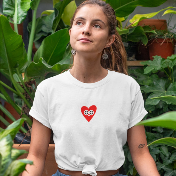 Balti UNISEX marškinėliai "Linksma širdelė"