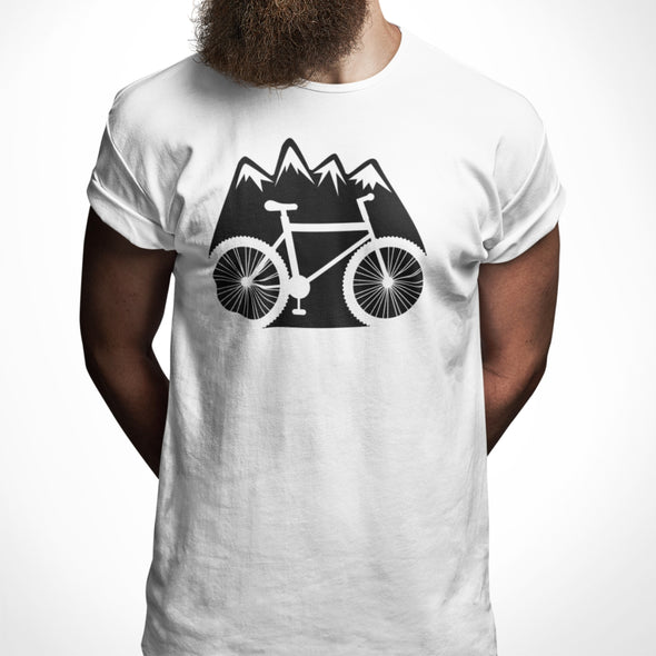 Balti UNISEX marškinėliai "Kalnuose su dviračiu“