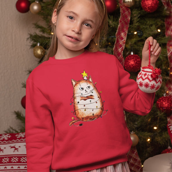Vaikiškas raudonas kalėdinis džemperis "Pikts katins"