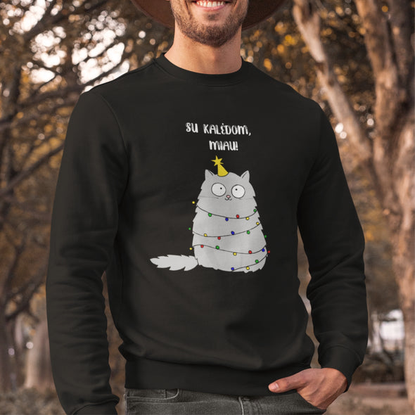Juodas UNISEX džemperis "Su Kalėdom, Miau"