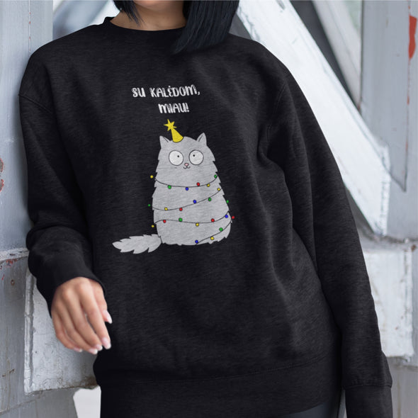 Juodas UNISEX džemperis "Su Kalėdom, Miau"
