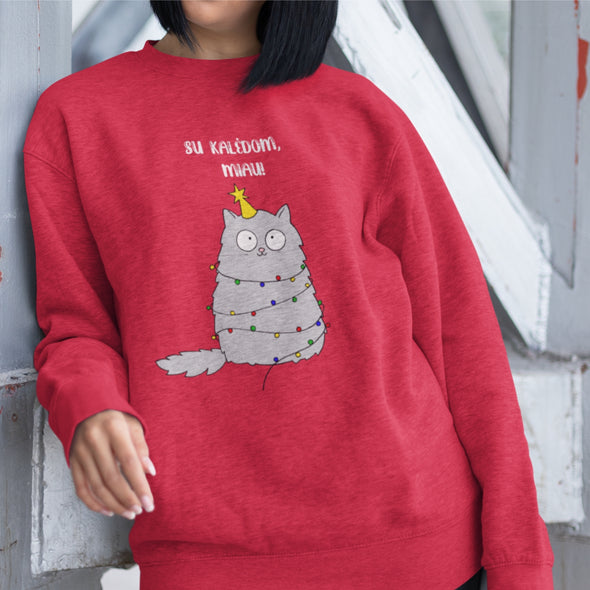 Raudonas UNISEX džemperis "Su Kalėdom, Miau"