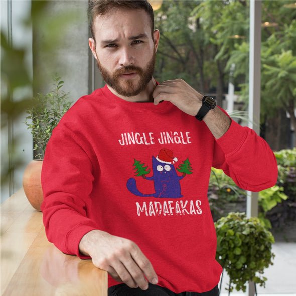 Raudonas UNISEX džemperis be gobtuvo "Jingle jingle"