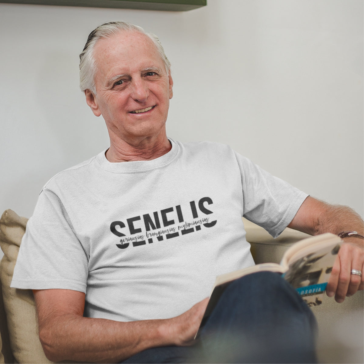 Balti marškinėliai seneliui  "Geriausias brangiausias senelis"