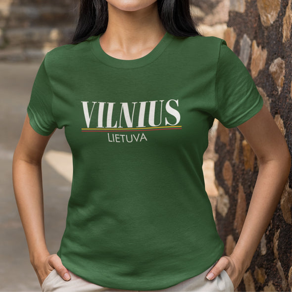 Tamsiai žali UNISEX marškinėliai "Vilnius Lietuva"