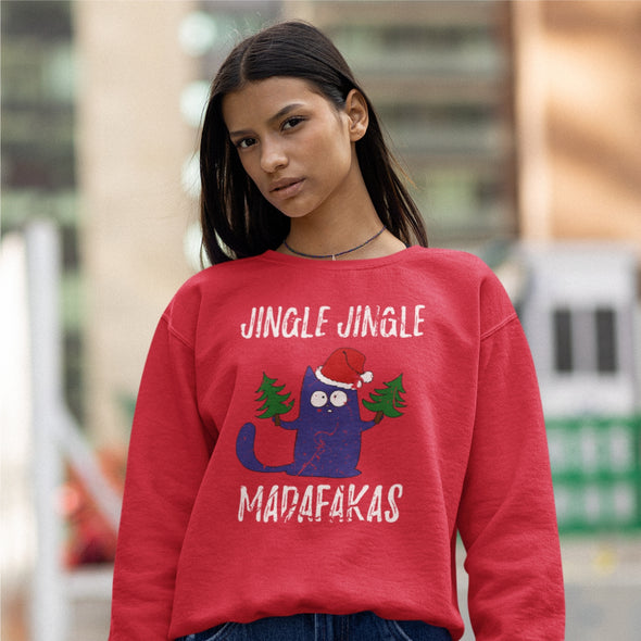 Raudonas UNISEX džemperis be gobtuvo "Jingle jingle"