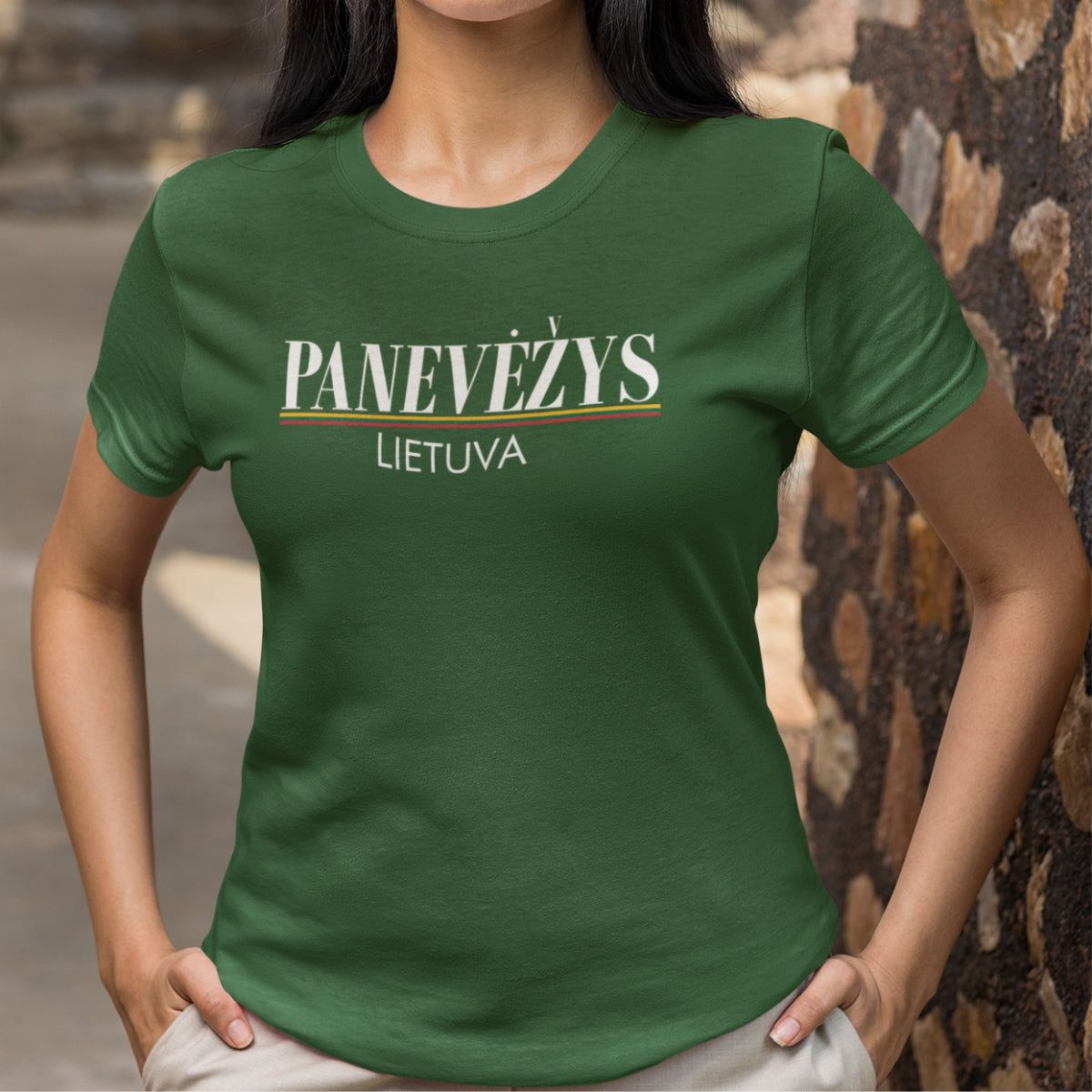 Tamsiai žali UNISEX marškinėliai "Panevėžys Lietuva"