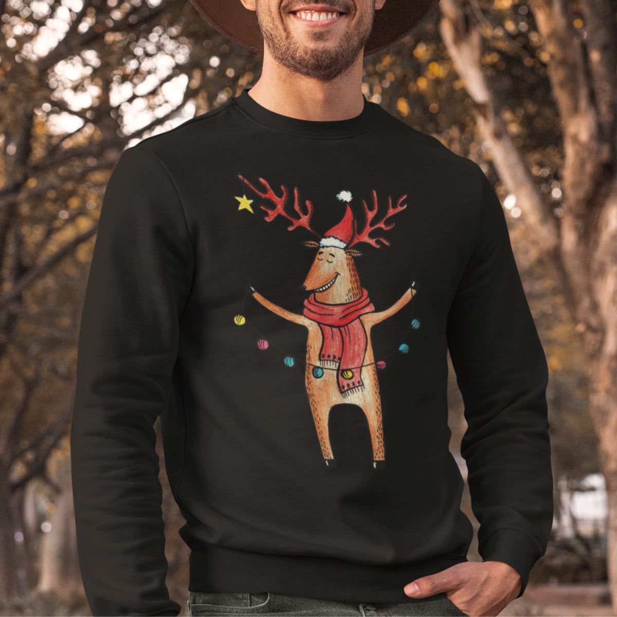 Juodas kalėdinis džemperis "Briedis" (L, 3XL dydis) ŠIURPNAKČIO PASIŪLYMAS