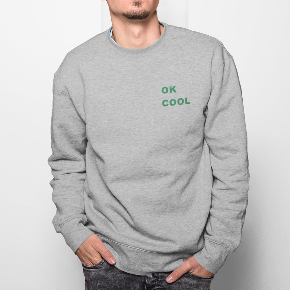 Melanžinis pilkas džemperis be kapišono "Ok cool"