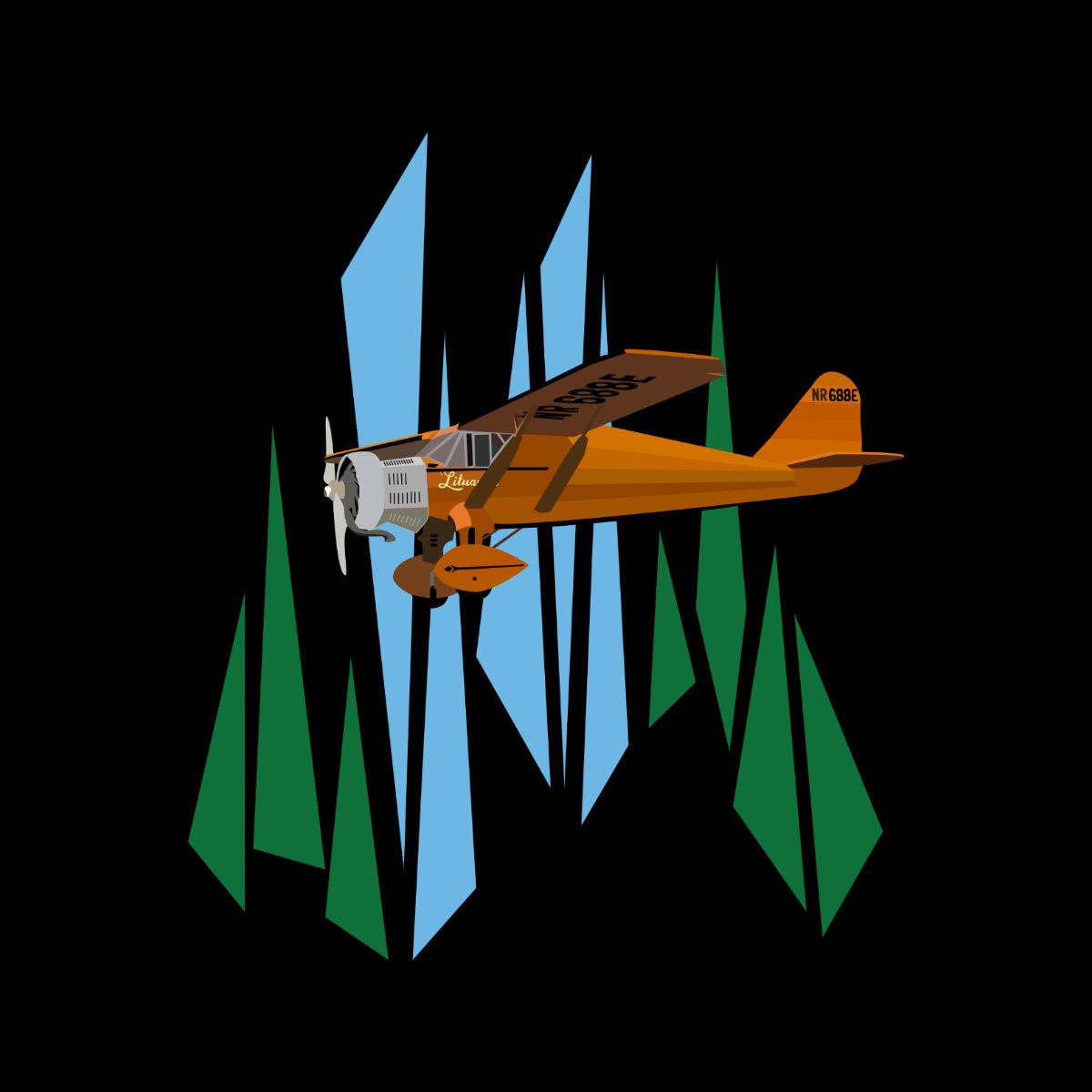 Juodi UNISEX marškinėliai "Lituanica lėktuvas“