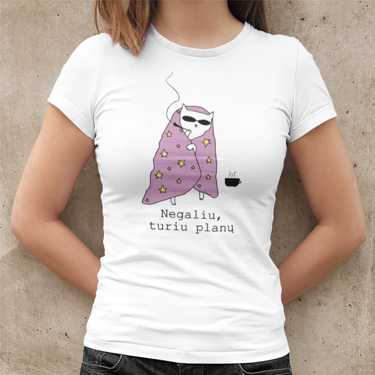 Balti moteriški marškinėliai "Negaliu, turiu planų"