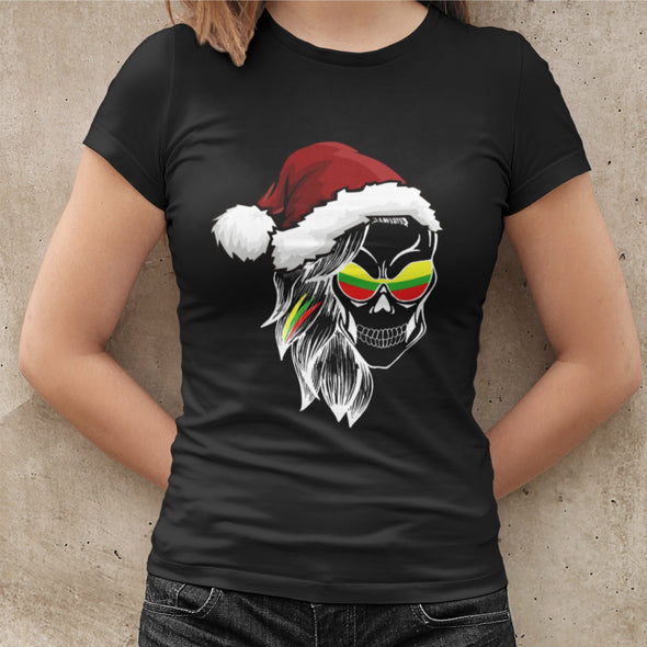 Juodi moteriški marškinėliai "Kalėdinė moteriška kaukolė"