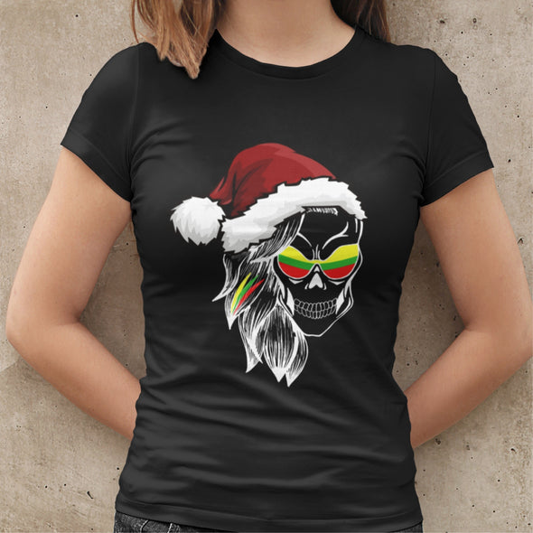 Juodi moteriški kalėdiniai marškinėliai "Kalėdinė kaukolė"