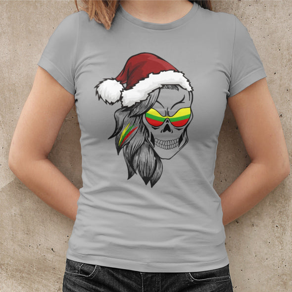 Pilki moteriški marškinėliai "Kalėdinė moteriška kaukolė"