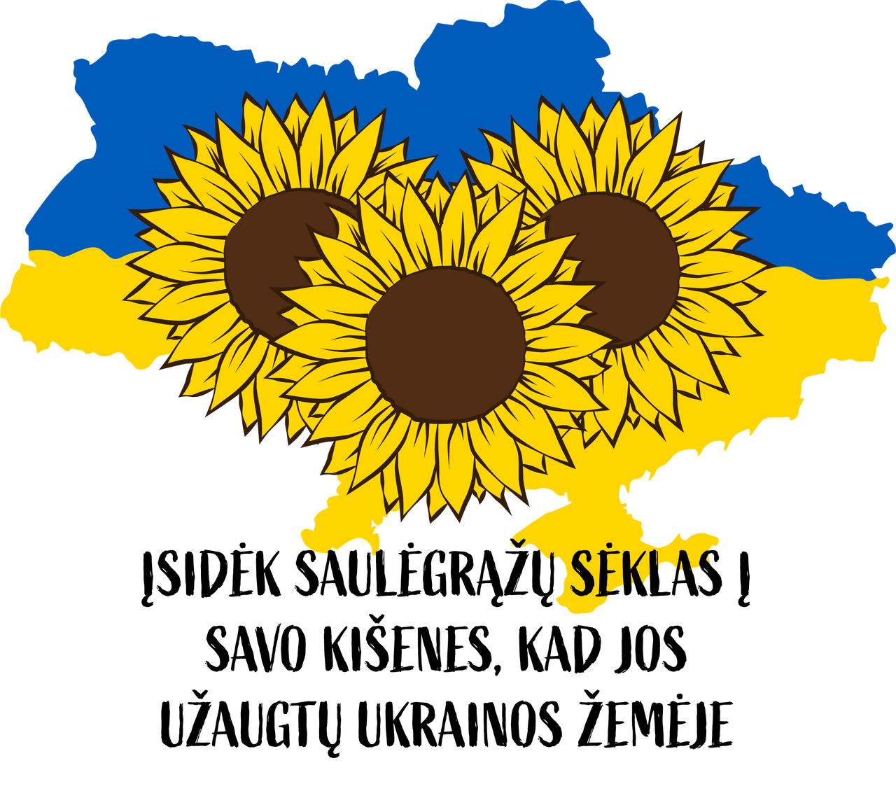 Balti UNISEX marškinėliai - Saulėgrąžos Slava Ukraini
