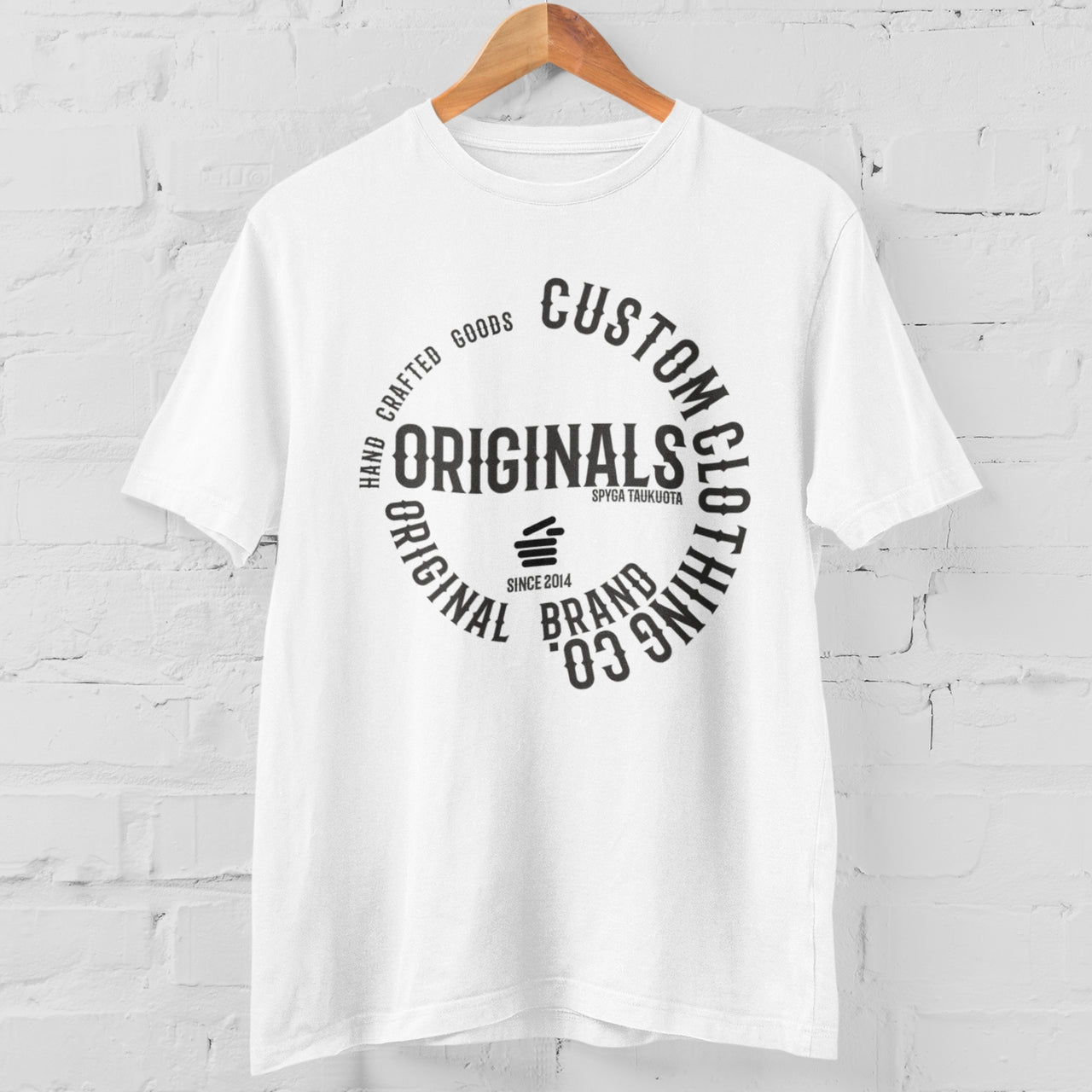 Balti marškinėliai unisex "Špyga taukuota Custom Clothing Co.“
