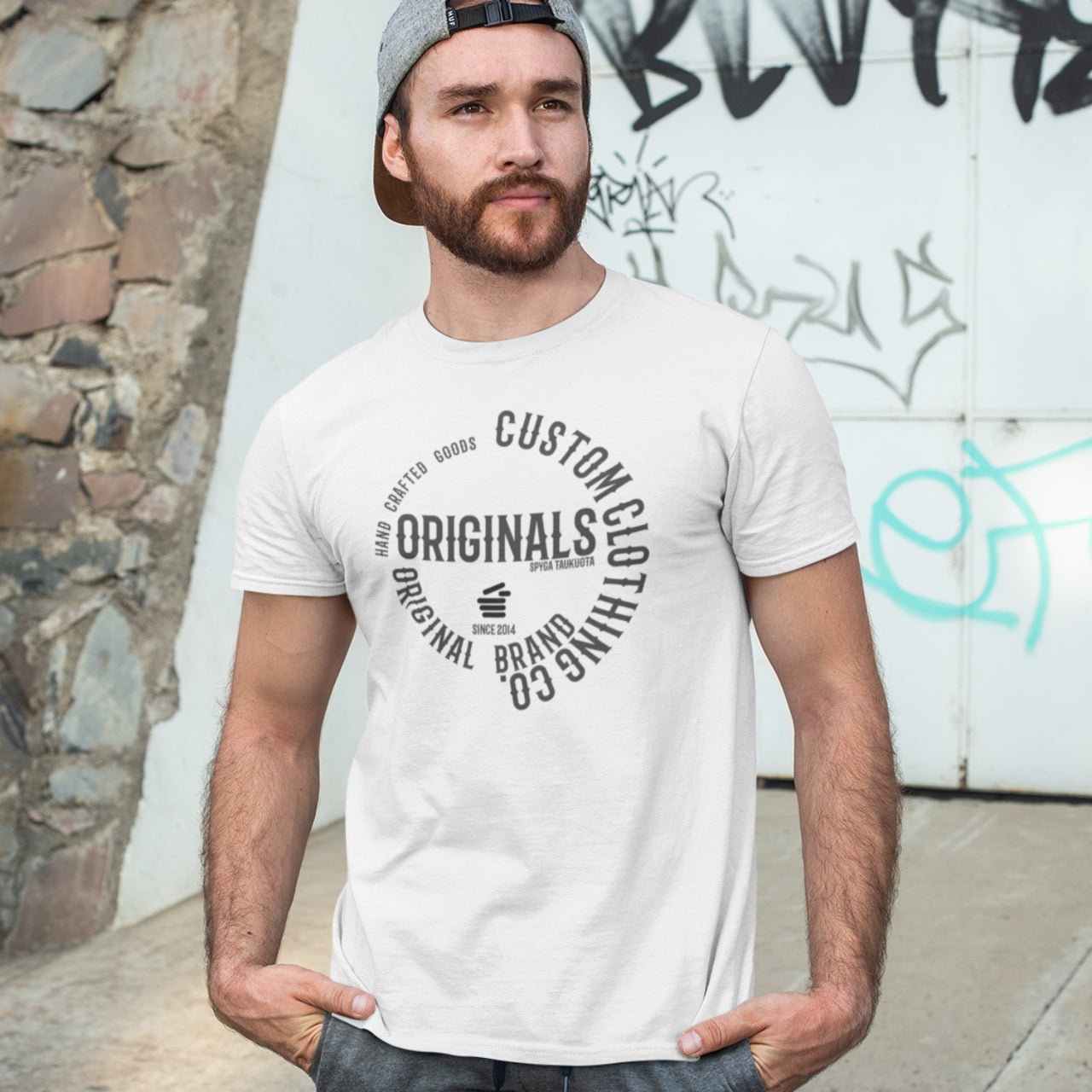 Balti marškinėliai unisex "Špyga taukuota Custom Clothing Co.“