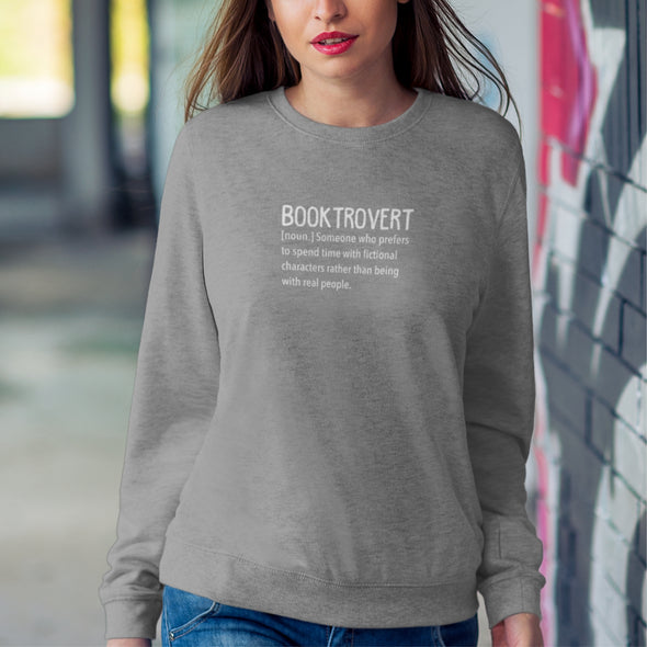Pilkas UNISEX džemperis be gobtuvo "Booktrovert"